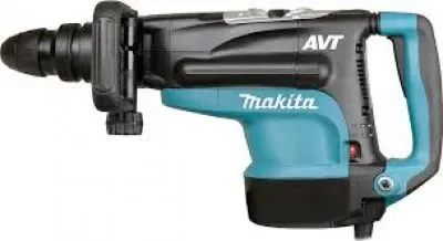 Türkisfarbener, schwerer elektrischer Bohr- und Meißelhammer der Marke Makita mit Antivibrationstechnologie (AVT) und verstellbarem Zusatzhandgriff zur Miete für kraftvolle Bohr-, Meißel- und Abbrucharbeiten in Beton, Stein oder Mauerwerk.