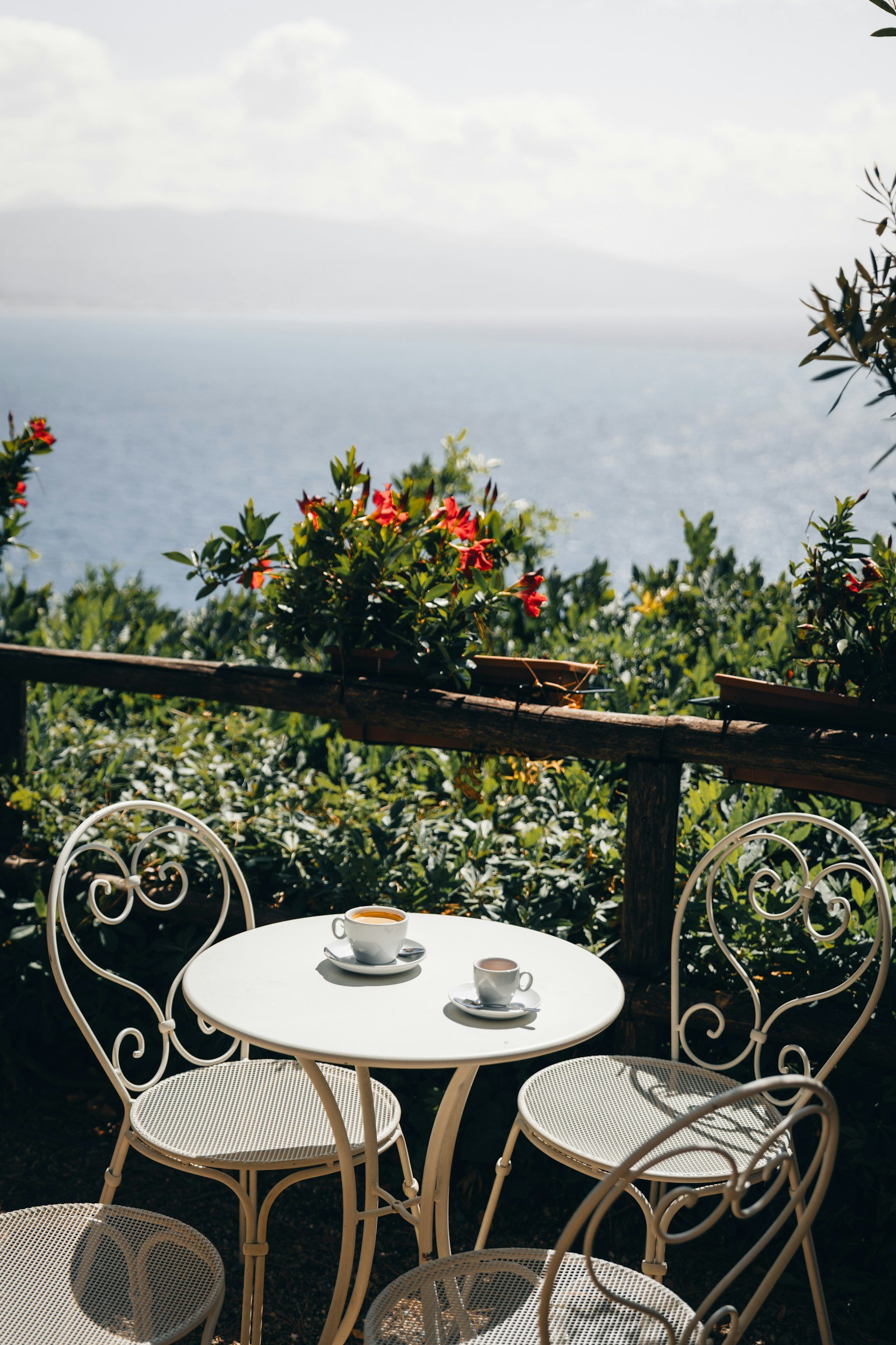 Italian view. Have an espresso on the balcony in a room with a view. Adriatic coast. Italian ''Dolce vita''