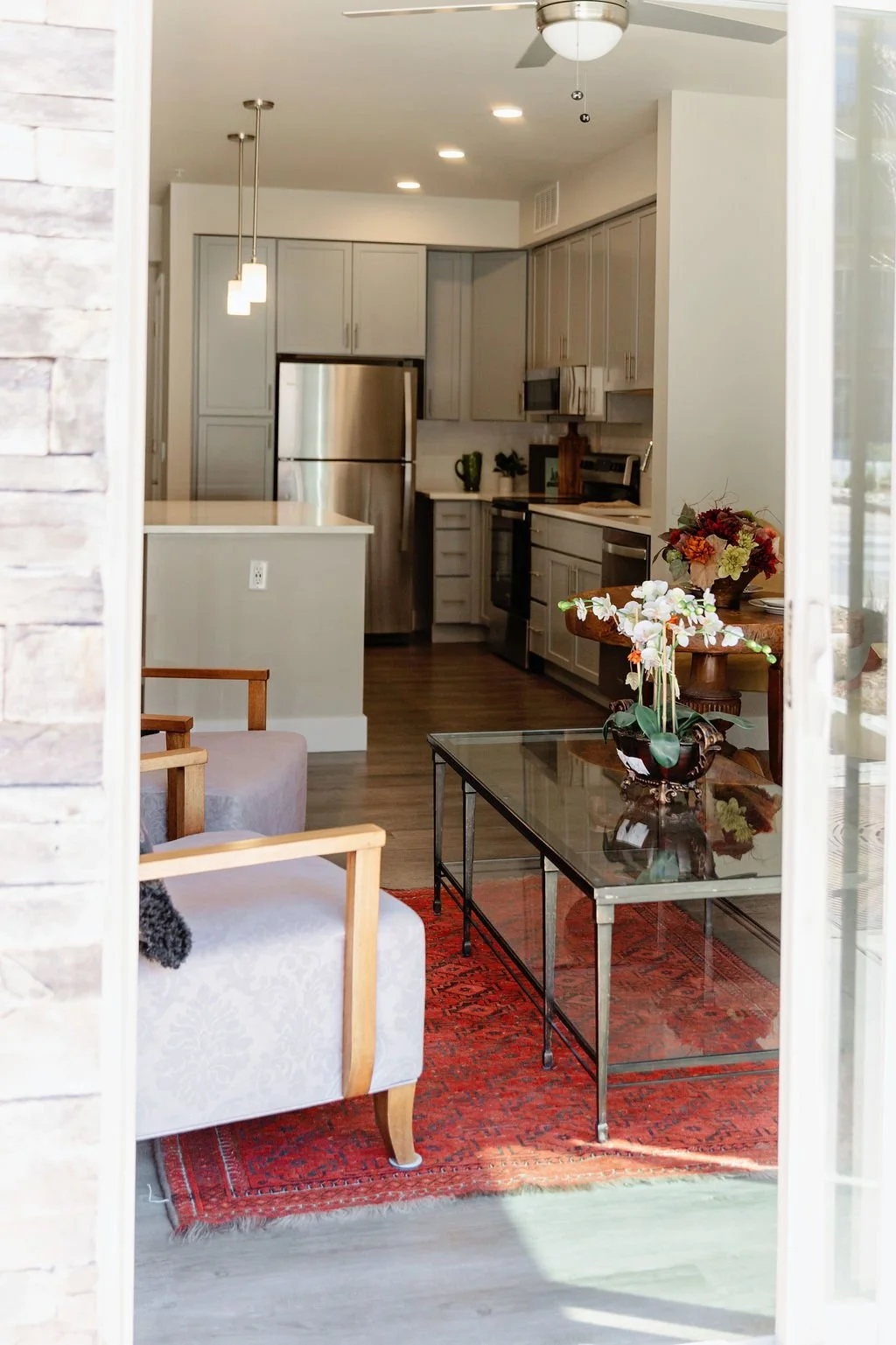 Entry from patio of one bedroom.