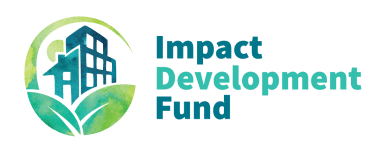 Logo of Impact Development Fund featuring a stylized building and leaf in green and blue colors.