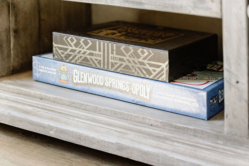 Photo of Glenwood Springs specific games including Glenwood Springs Opoly.