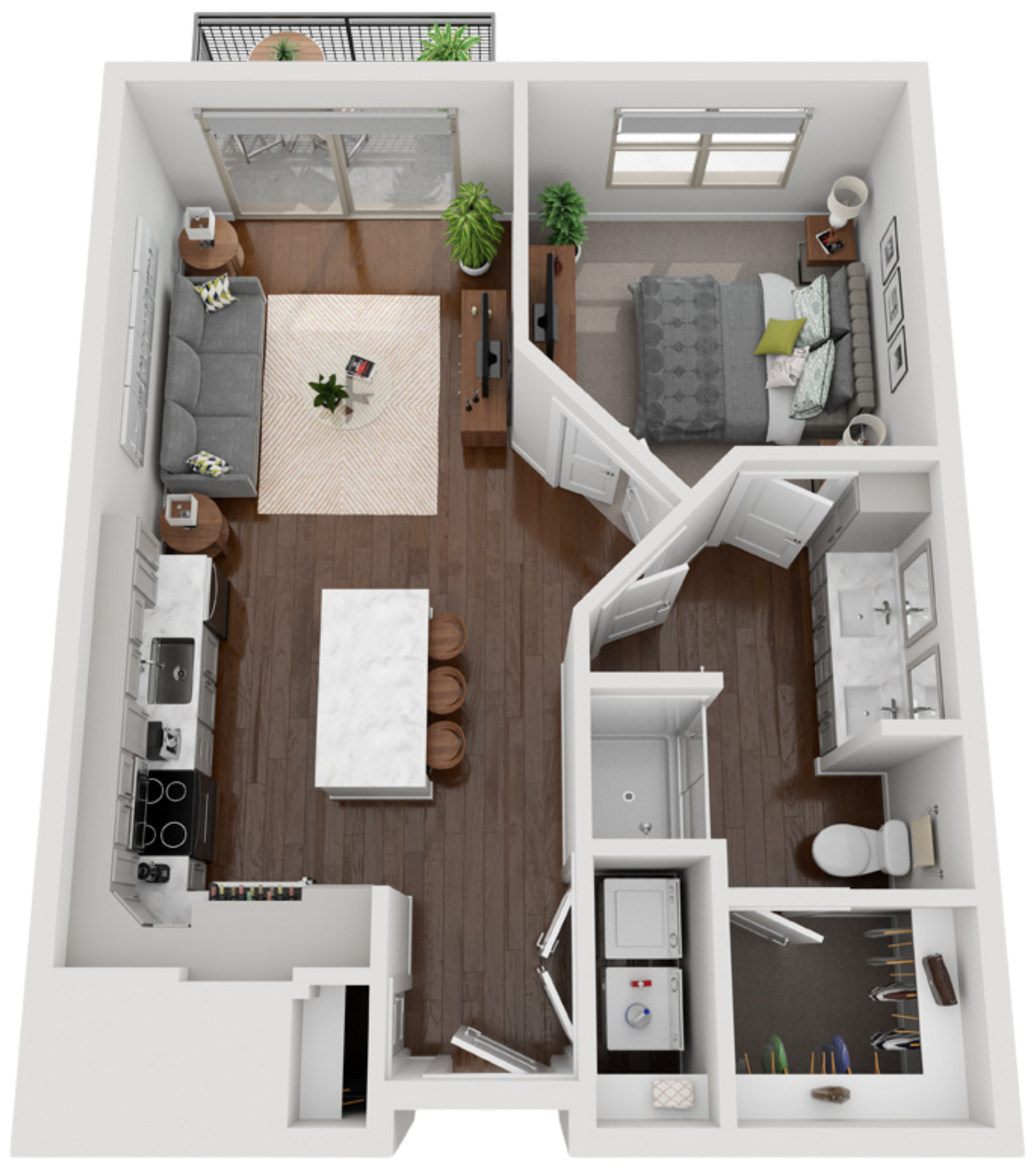 One bedroom condo floor plan at The Carter, Glenwood Springs