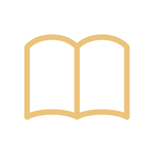 Simple icon of an open book with a beige outline on a black background.