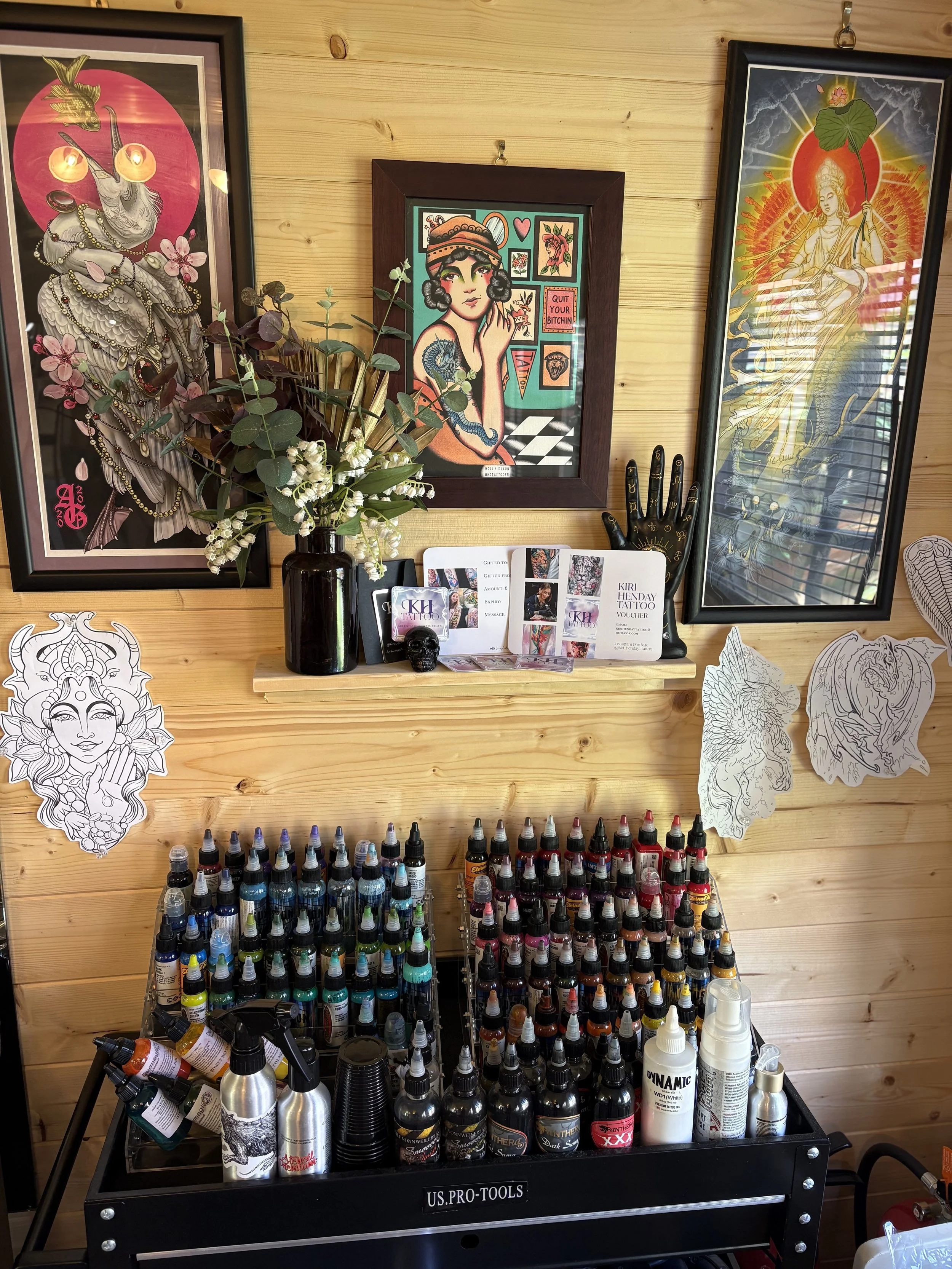 Tattoo ink station framed prints and plants
