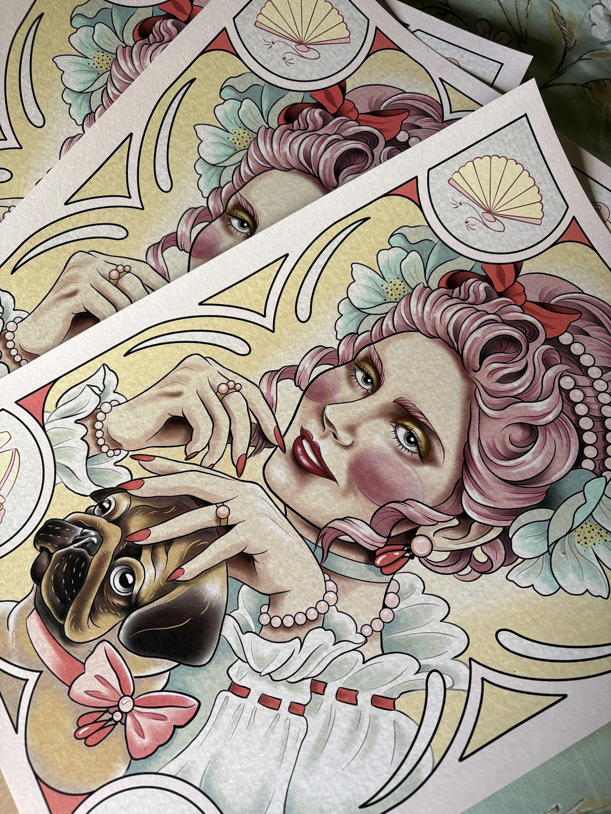 A3 Art Print - Marie Antoinette with Pug