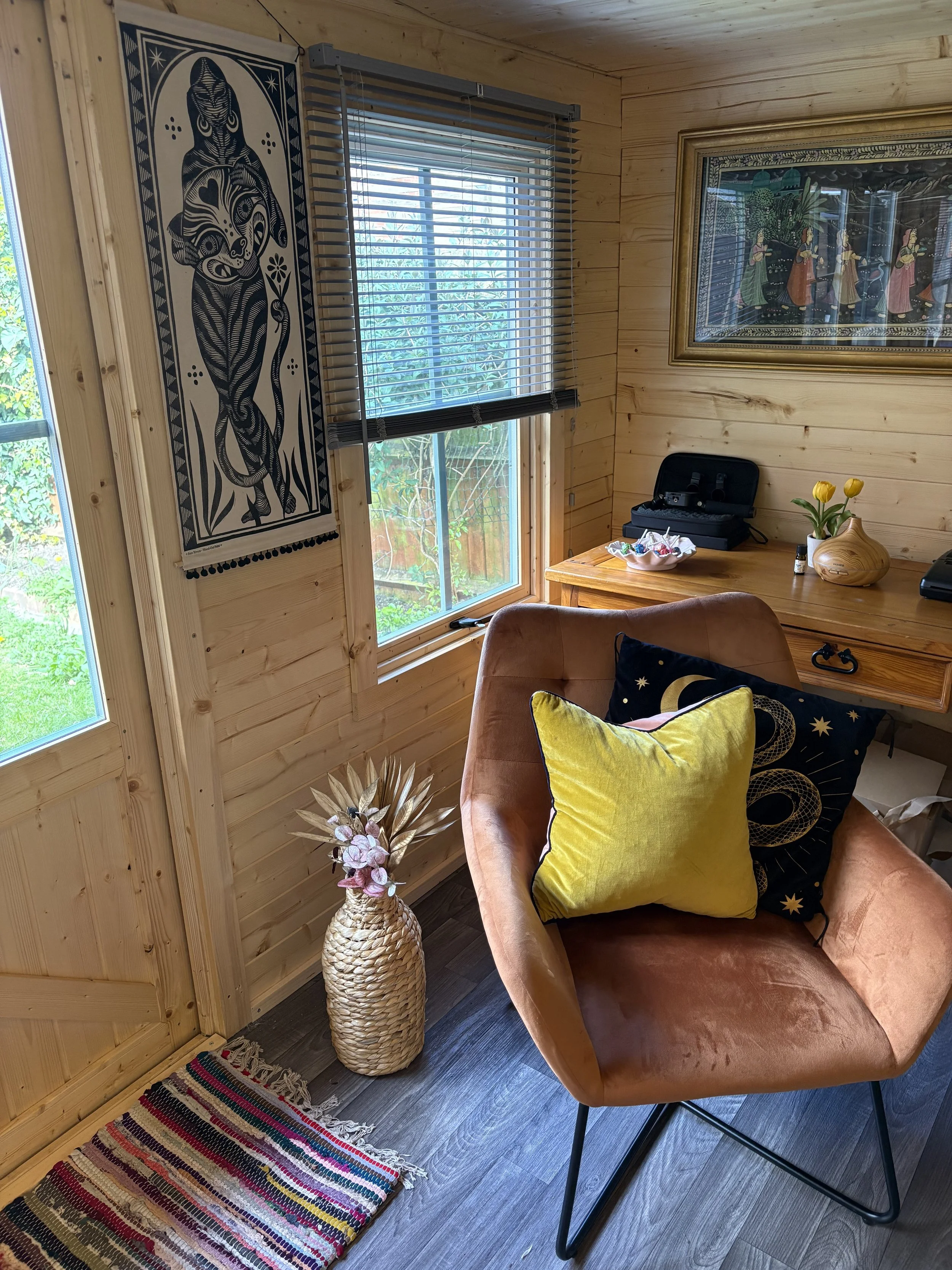 Comfy armchair tattoo waiting area decor soft furnishings 