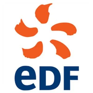 Logo de la société EDF avec une icône stylisée en orange au-dessus du texte 'EDF' en bleu.