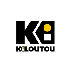 Logo avec la lettre K en noir, un cercle jaune, un carré blanc et un cercle blanc, avec le texte 'KéLOUTOU' en noir et jaune.