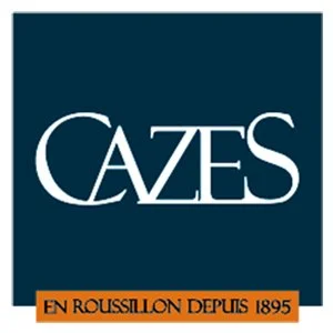 Logo de Cazes, une cuvée en Roussillon depuis 1895, avec un fond bleu foncé et un texte blanc.