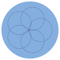 Overlapping blue circles forming a flower-like pattern on a blue background.
