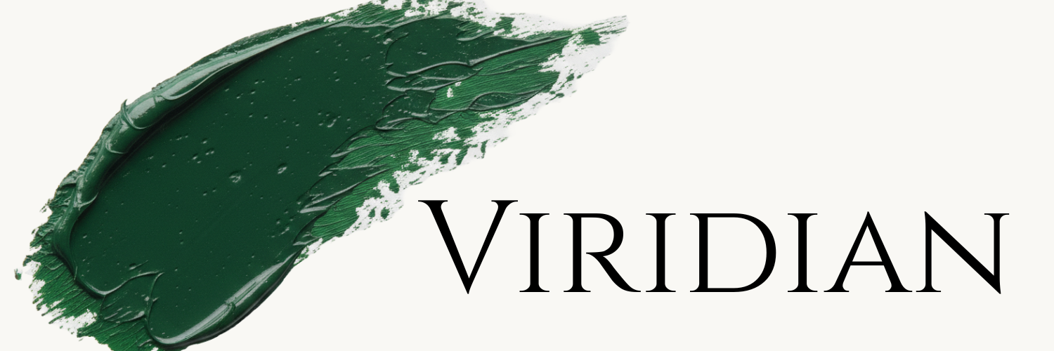 Green paint stroke with the word "Viridian" in black text