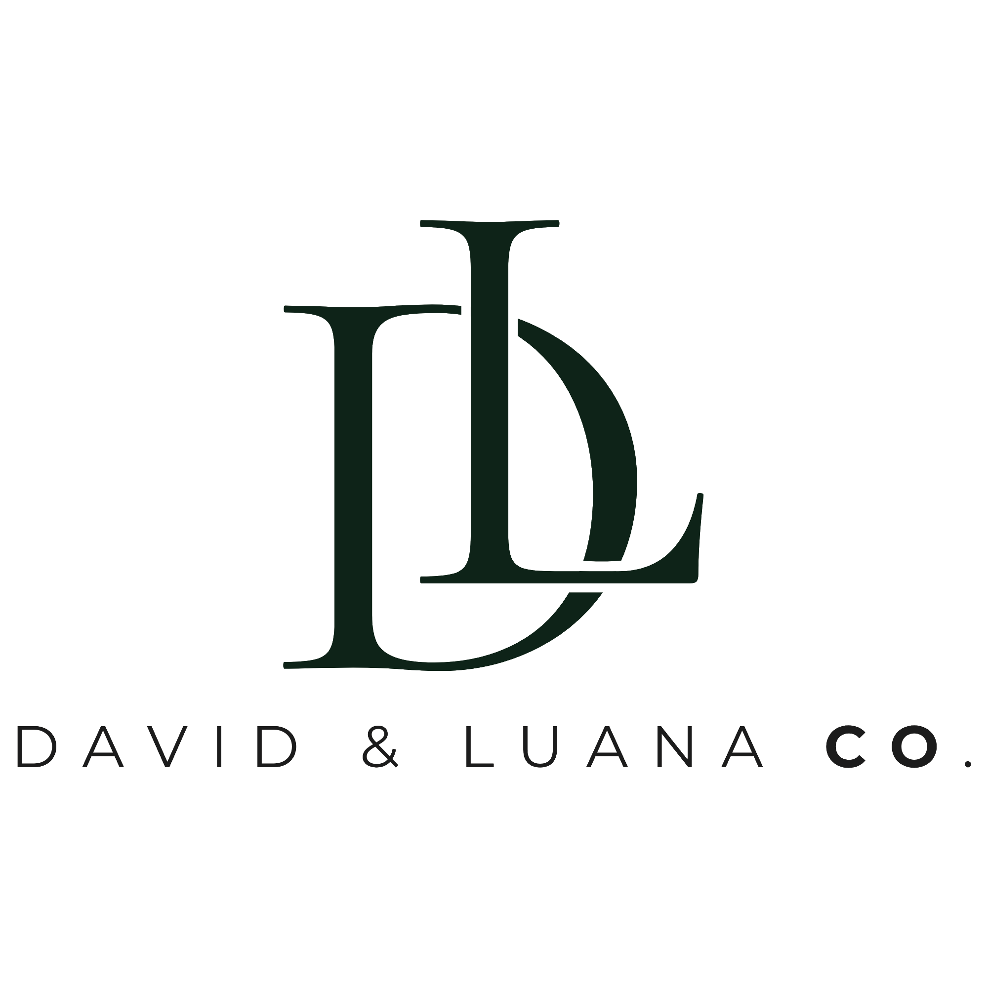 Logo with interlocked initials 'D' and 'L' in dark green, with the text 'DAVID & LUANA CO.' beneath it.