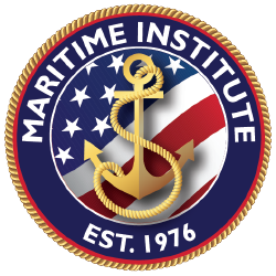 Maritime Institute emblem featuring an anchor, stars, and an American flag, with the text 'Maritime Institute EST 1976'.