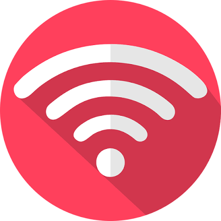 Wi-Fi signal icon inside a red circle with a long shadow.