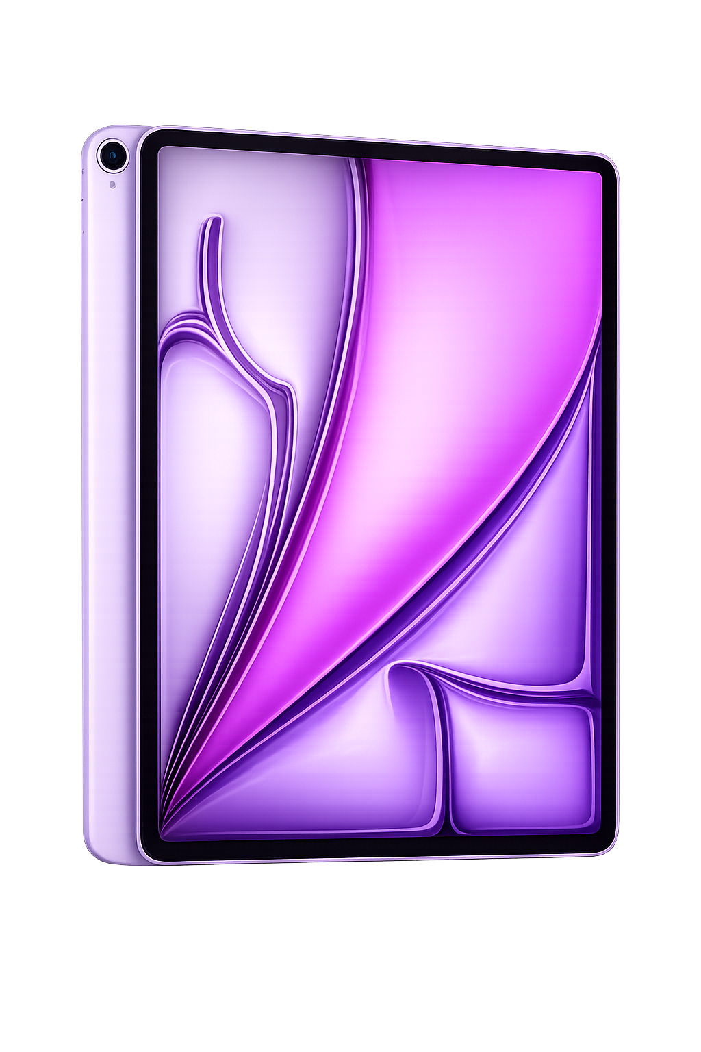 Een smartphone met een paarse en witte behuizing en een groot scherm met een kleurrijk abstract patroon.