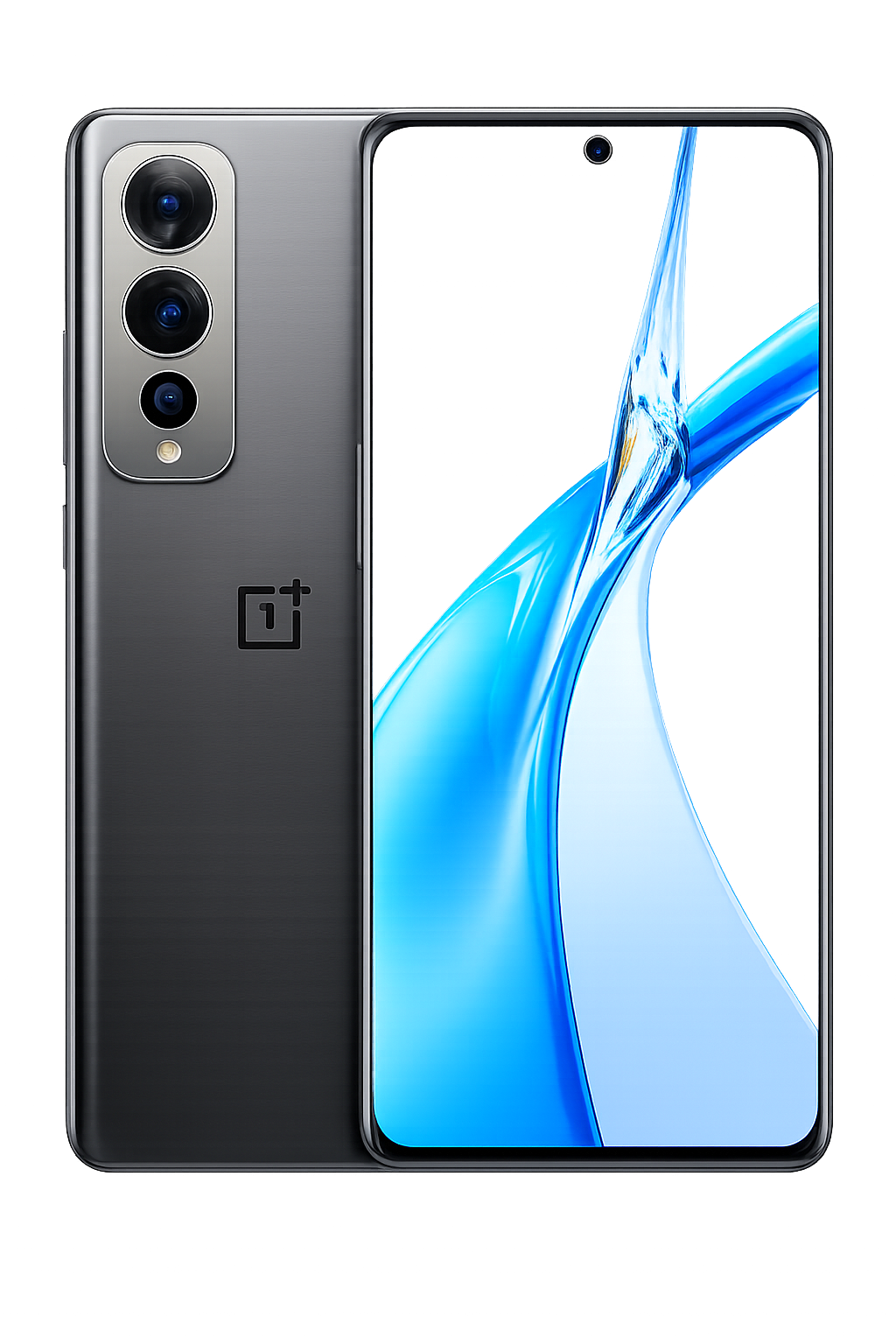 Een modern smartphone met drievoudige camera aan de achterkant en een groot, kleurrijk scherm aan de voorkant.