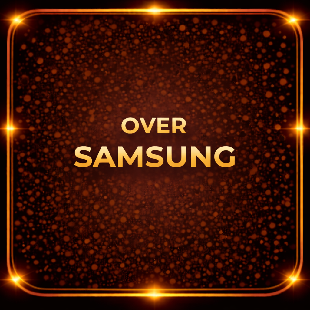 Groen en wit Samsung logo op een gouden achtergrond.