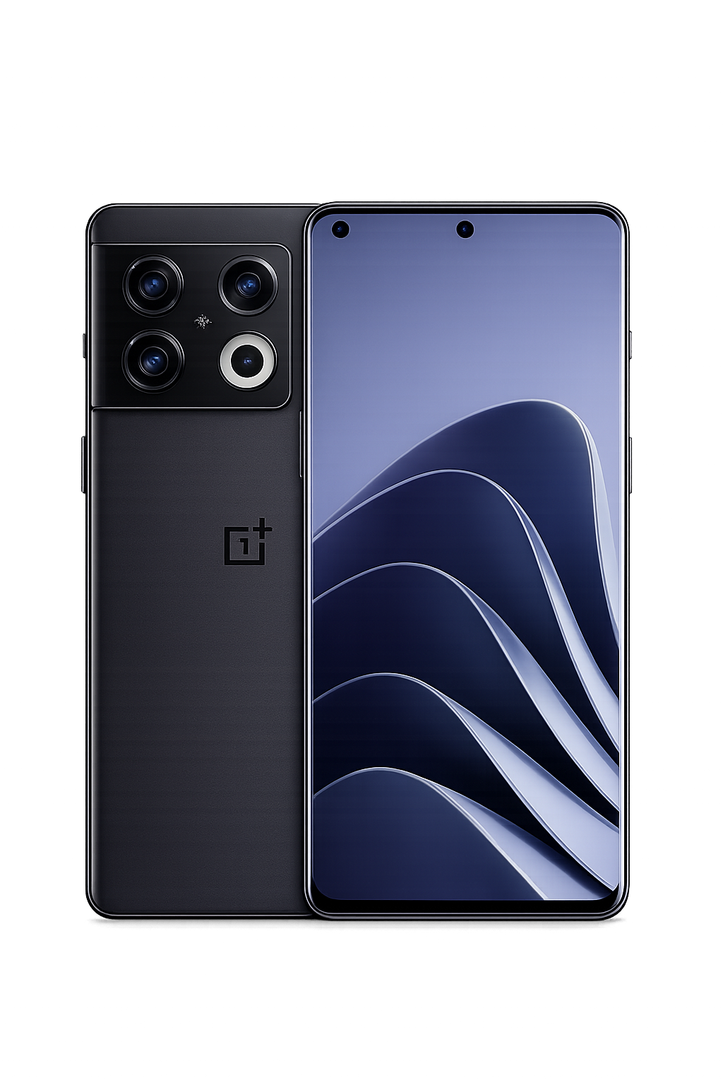 Smartphone van het merk OnePlus met grote scherm en drie camera's op de achterkant.