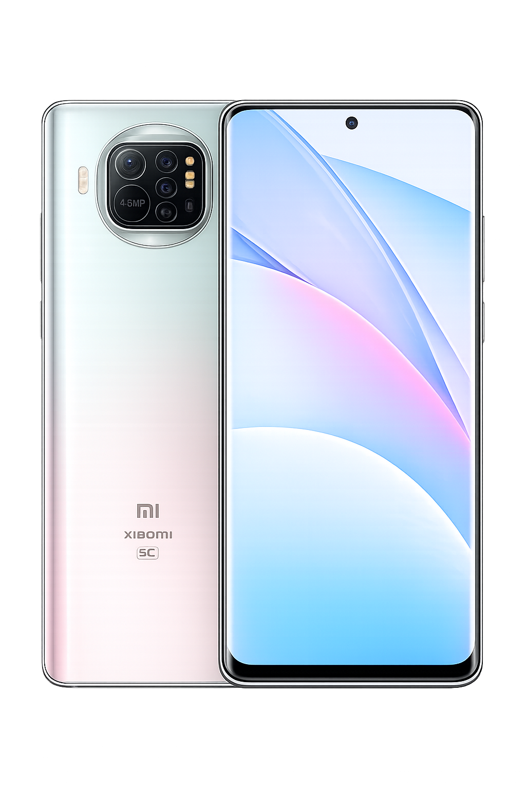 Een smartphone met een groot scherm en vier cameralenzen op de achterkant, merknaam Xiaomi.