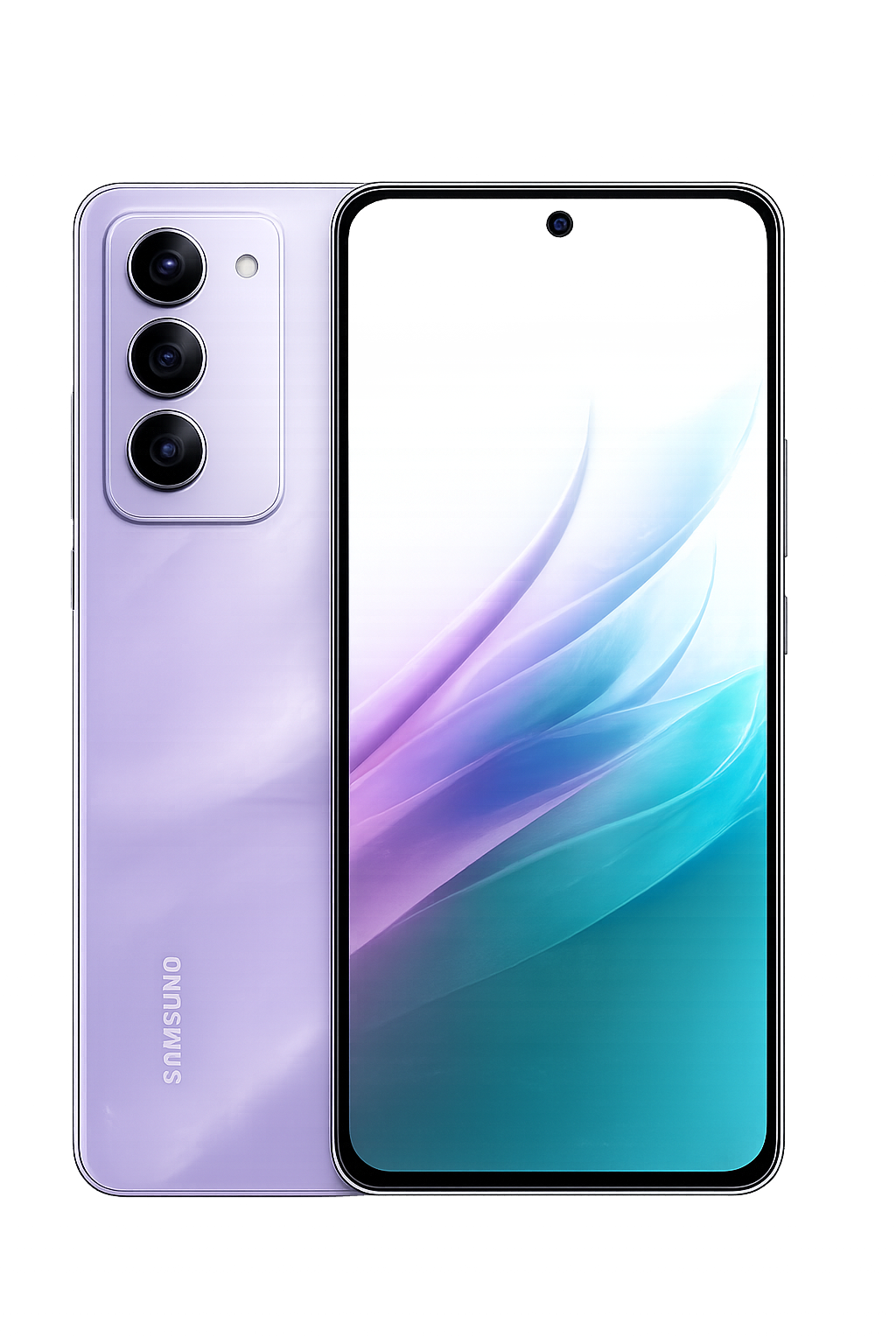 Een close-up van een nieuwe Samsung smartphone met een paar camera's aan de achterkant en een kleurrijk scherm.