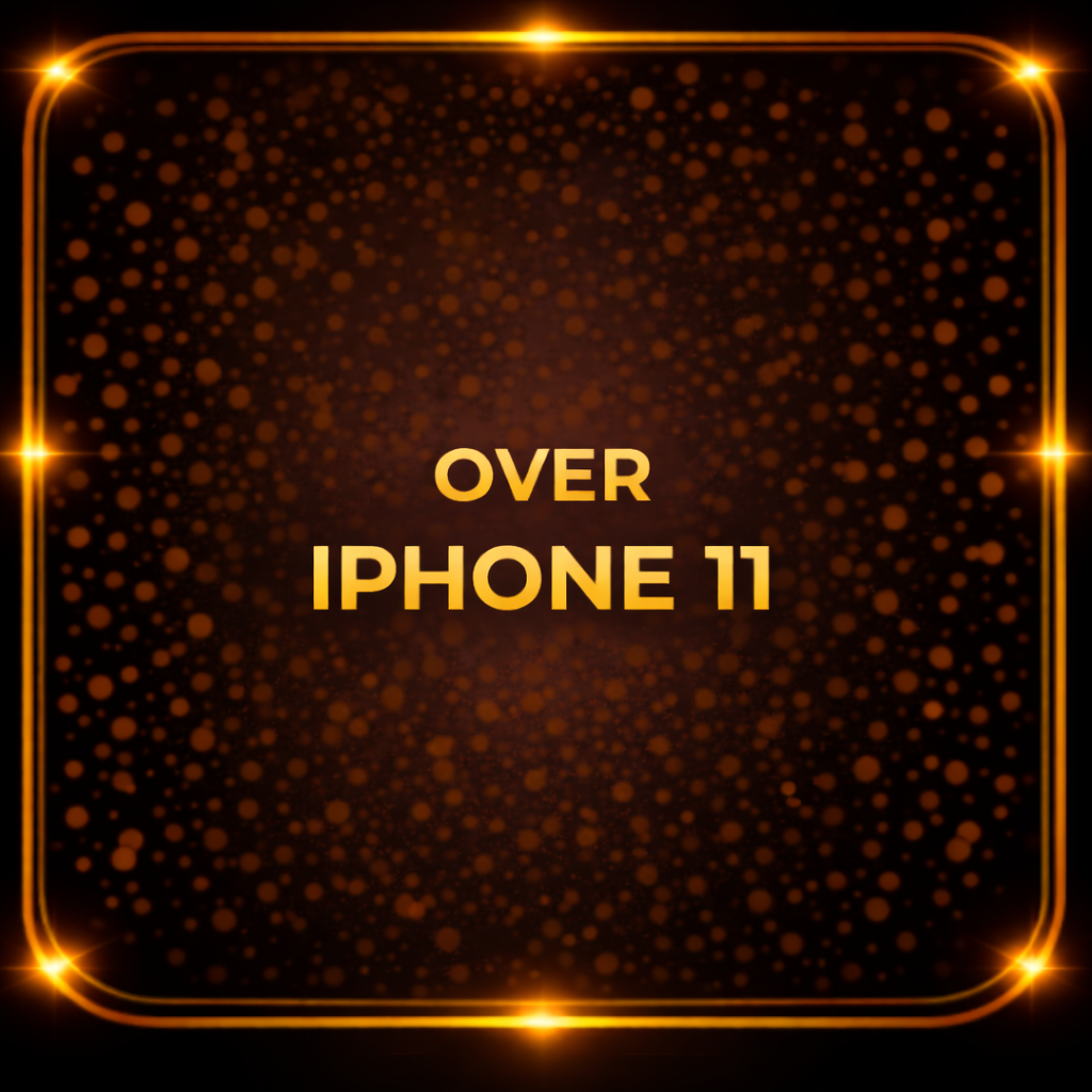 Goudkleurige glitterende achtergrond met het tekst 'Over iPhone 11' in het midden.