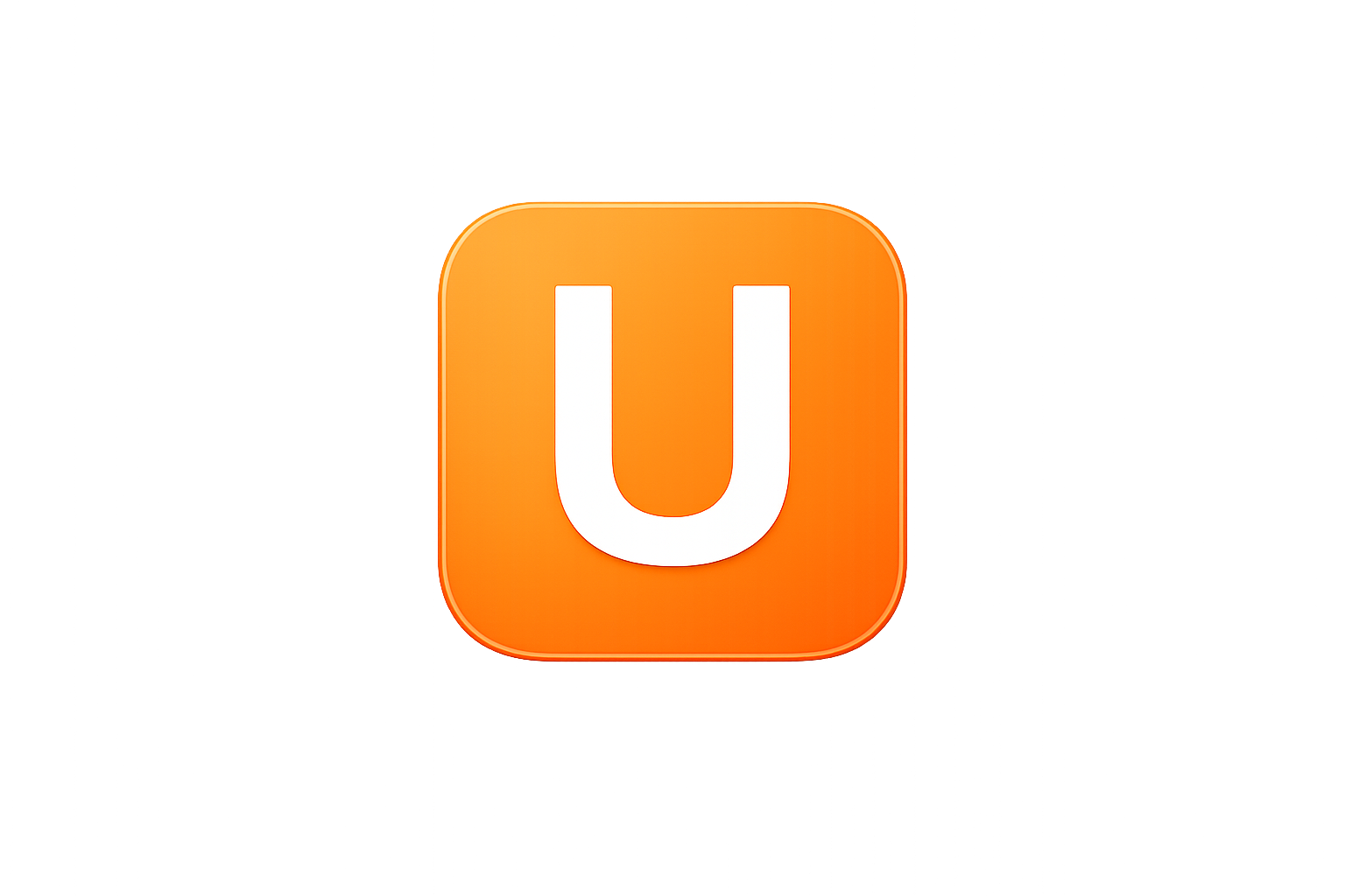 Oranje app-icoon met een witte letter 'U' in het midden.