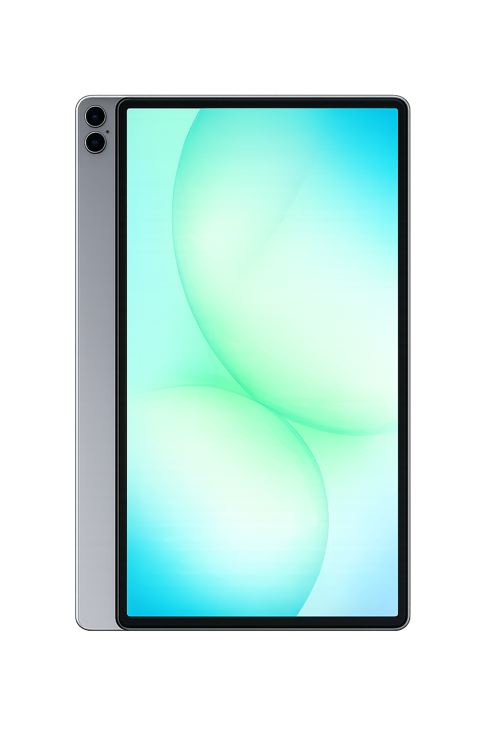 Een moderne mobiele telefoon met een large scherm en dubbele camera's aan de linkerbovenhoek.