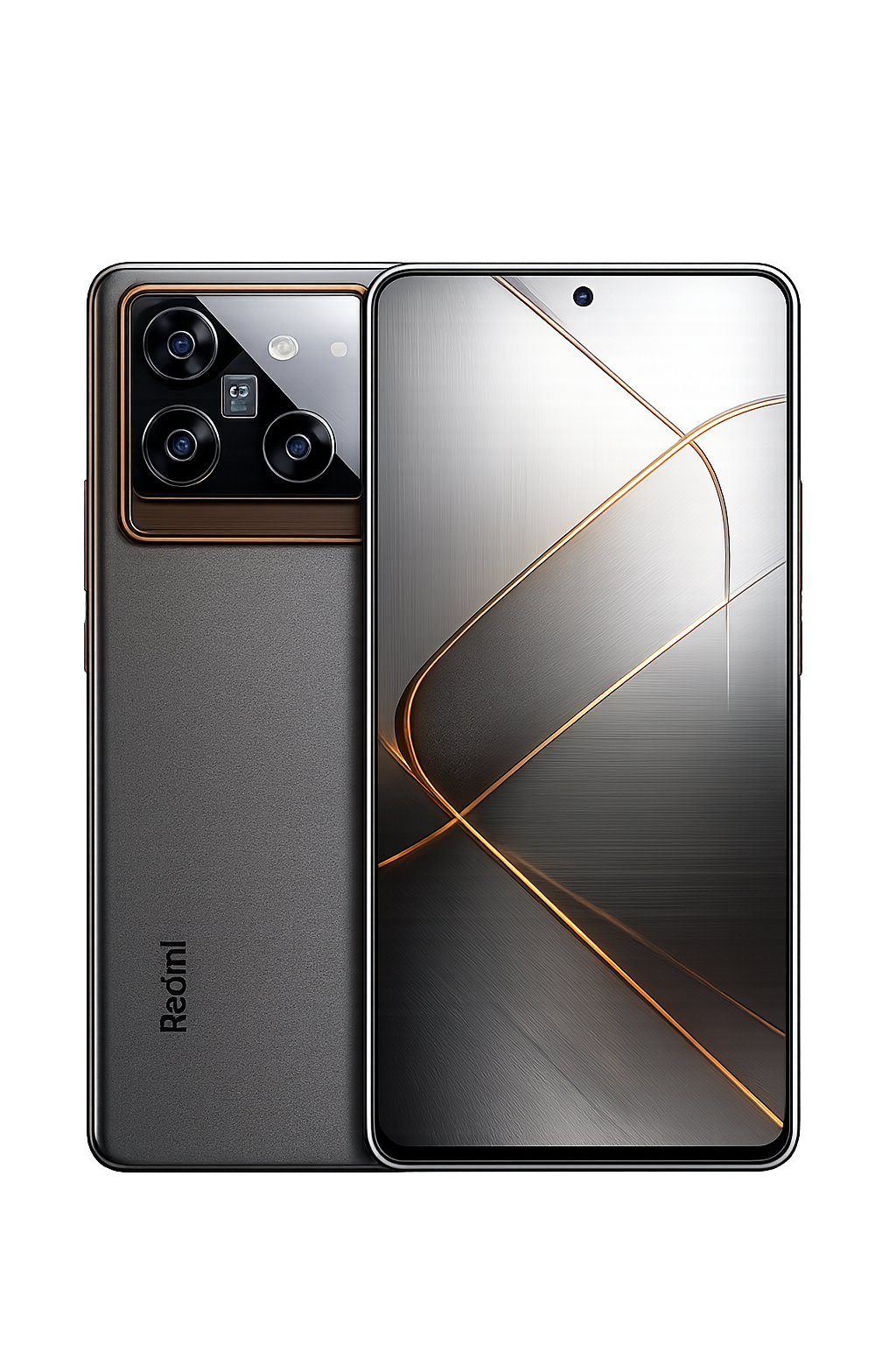 Een Smartphone met een nabij de rand van het scherm aangewende goudkleurige accentlijn.