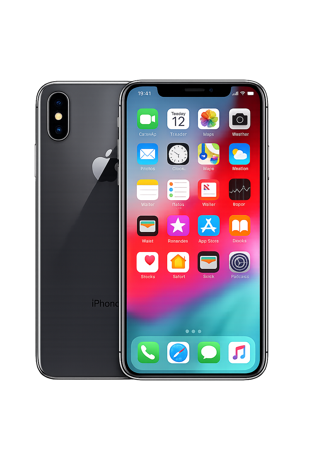 Een close-up van een iPhone met een zwarte achtergrond en kleurrijke applicatie-icoontjes op het scherm.