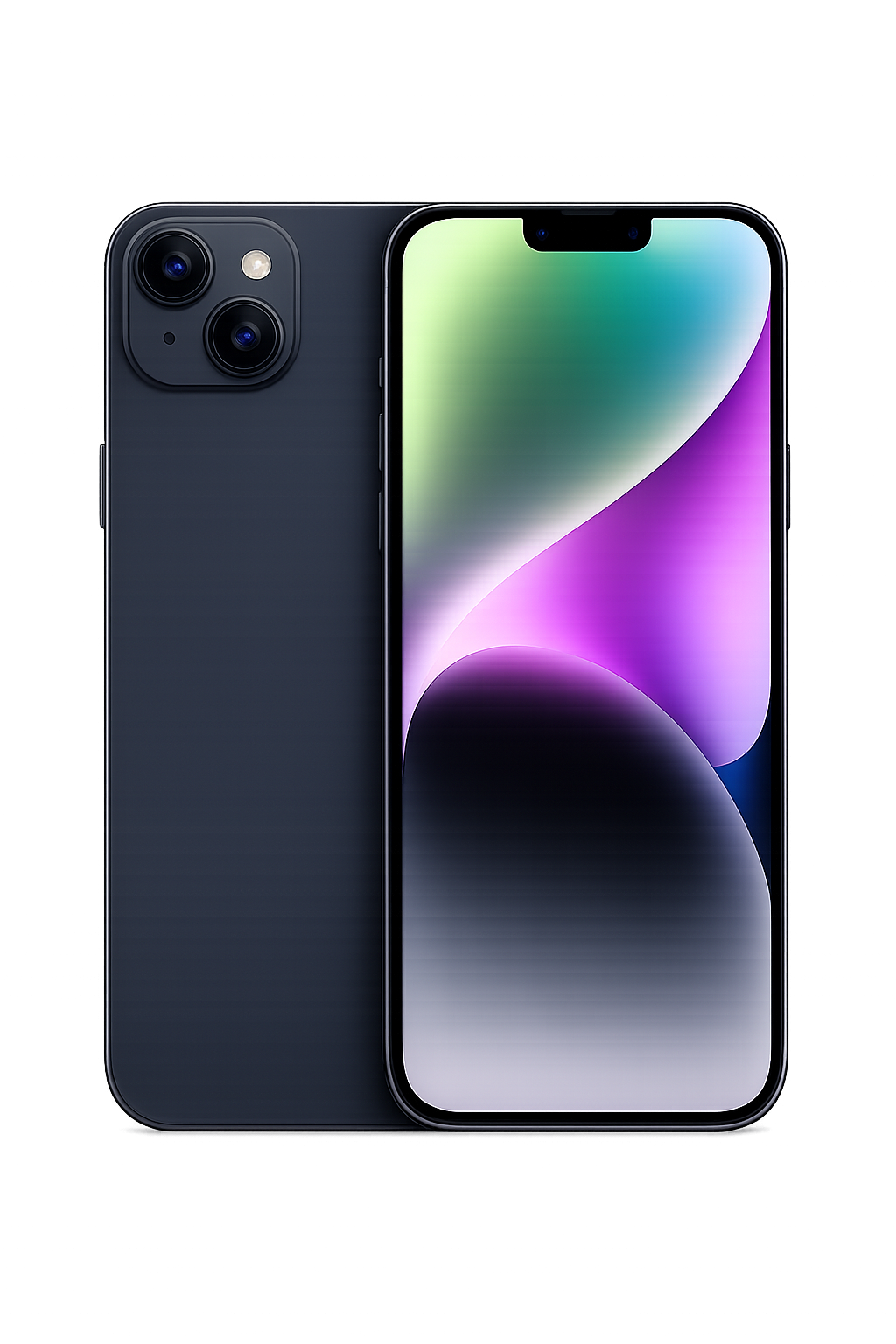 Een zwarte smartphone met een gebogen scherm en een dubbele camera aan de achterkant, tegen een donkere achtergrond.