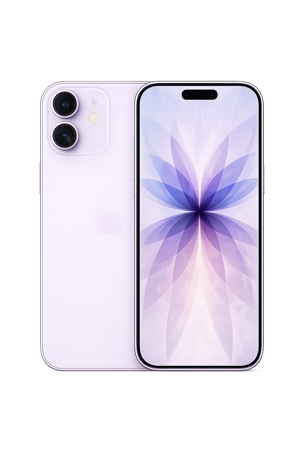 Een witte smartphone met een dual-camera aan de achterkant en een kleurrijk, bloemachtig patroon op het scherm.