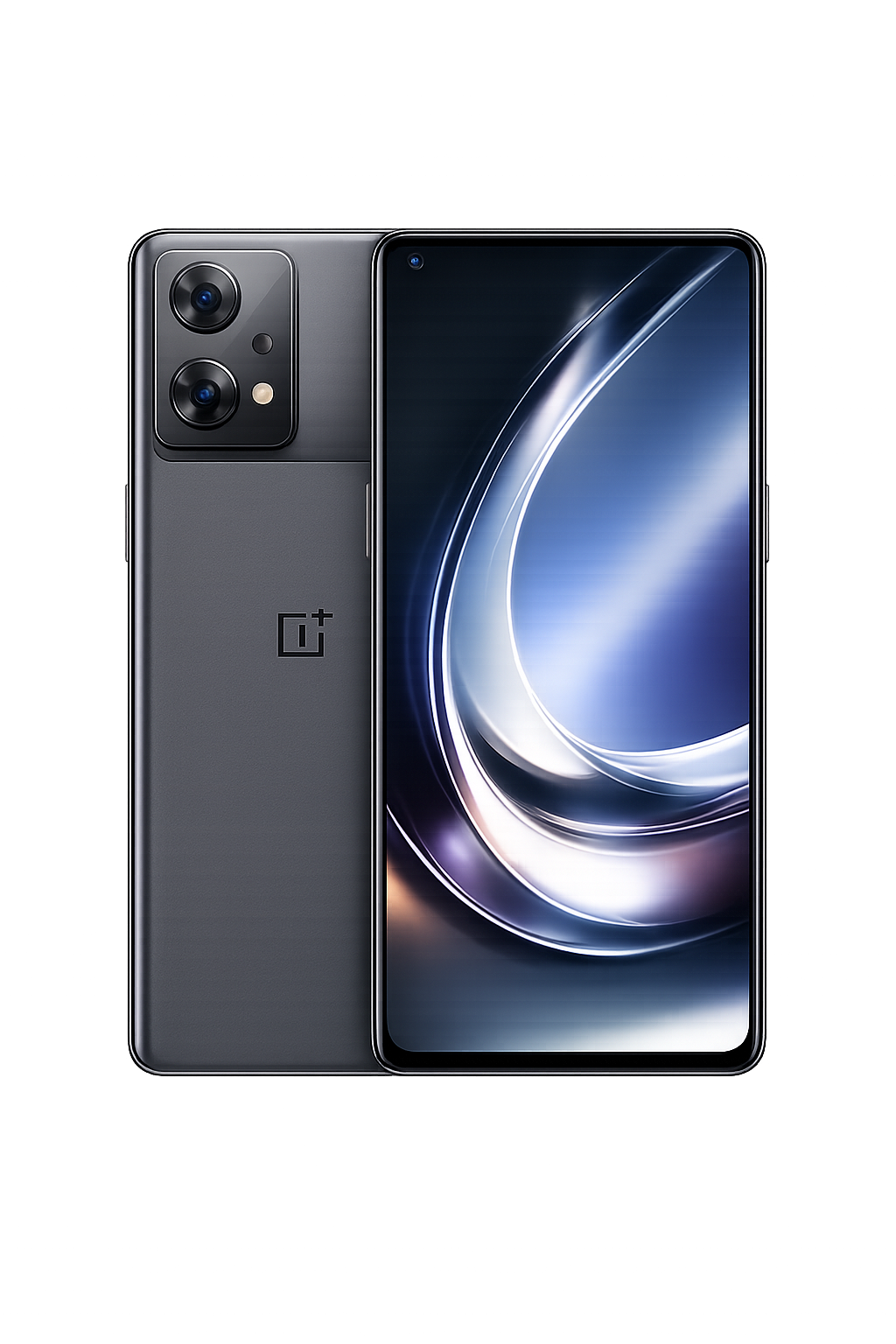 Een smartphone met een groot scherm en een dubbele camera op de achterkant, merk OnePlus.