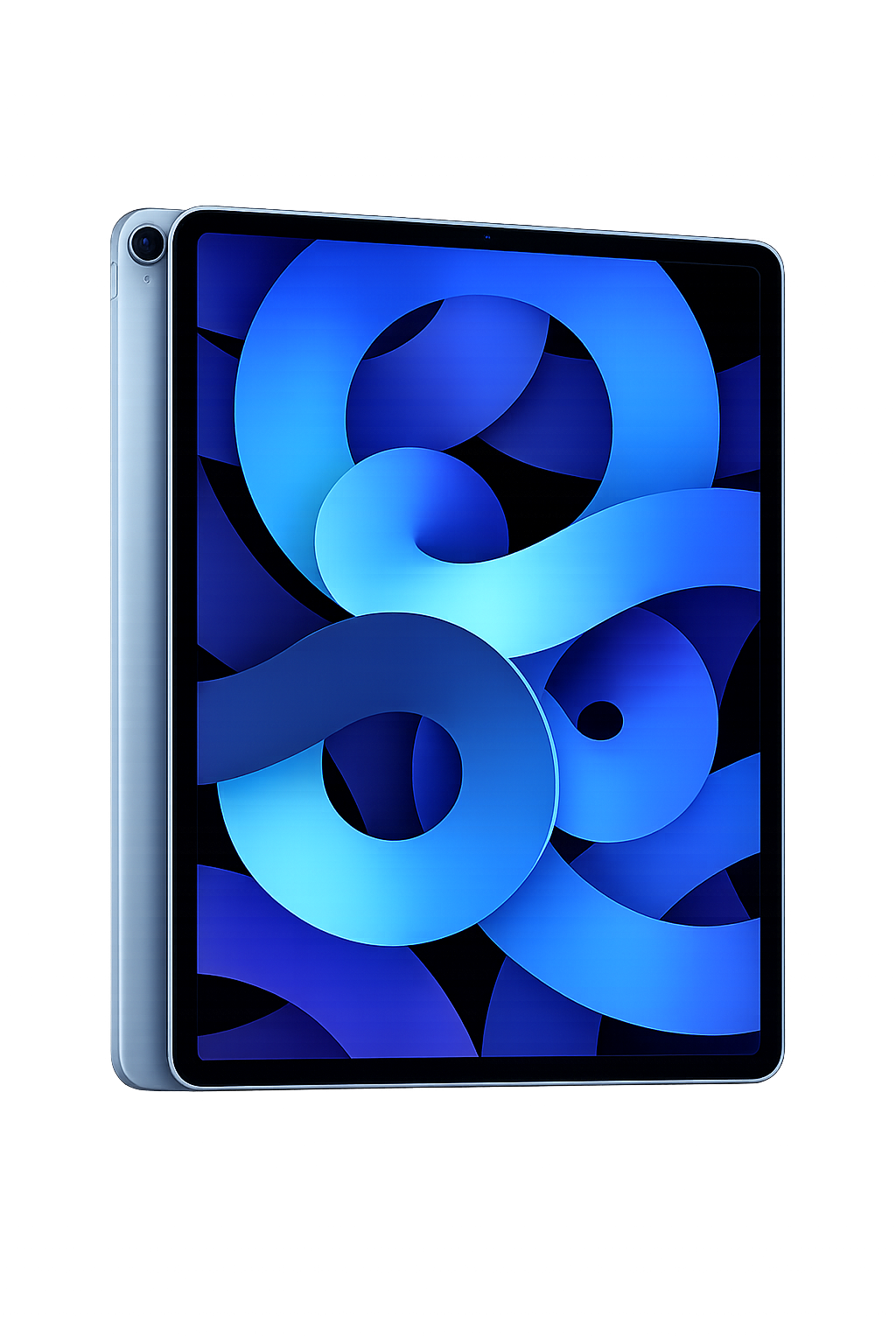 Een moderne tablet met een blauw abstracte achtergrond op het scherm.