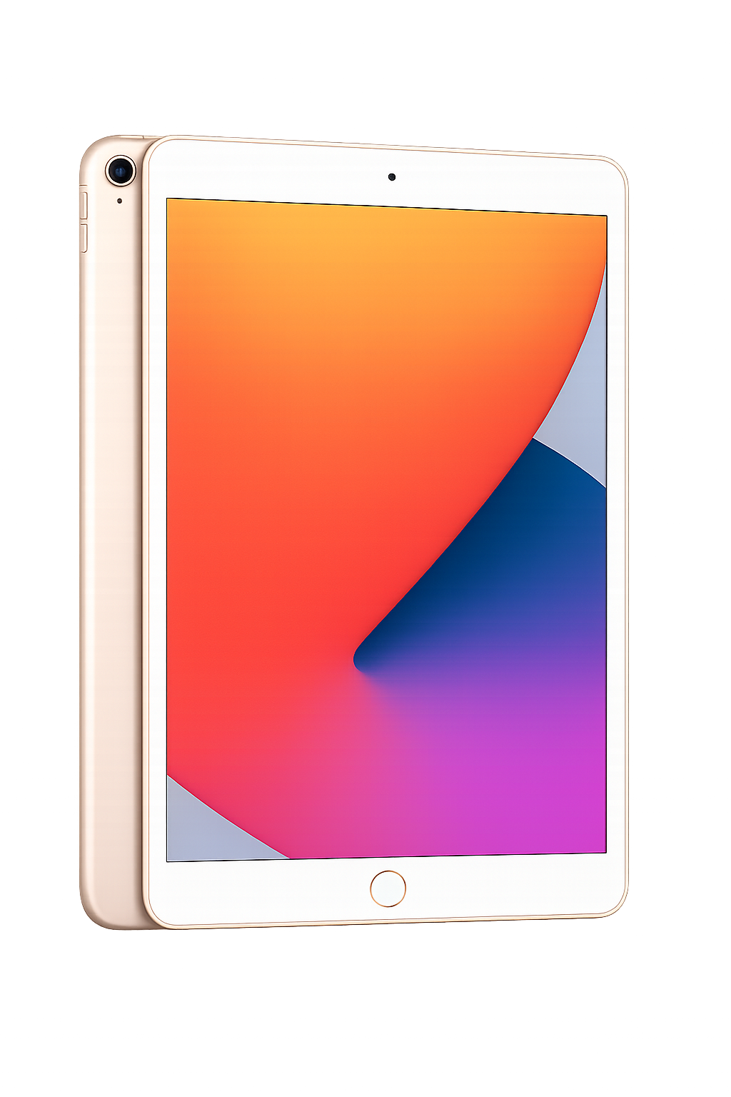 Een gouden iPad met een kleurrijk scherm en eenhomeknop.