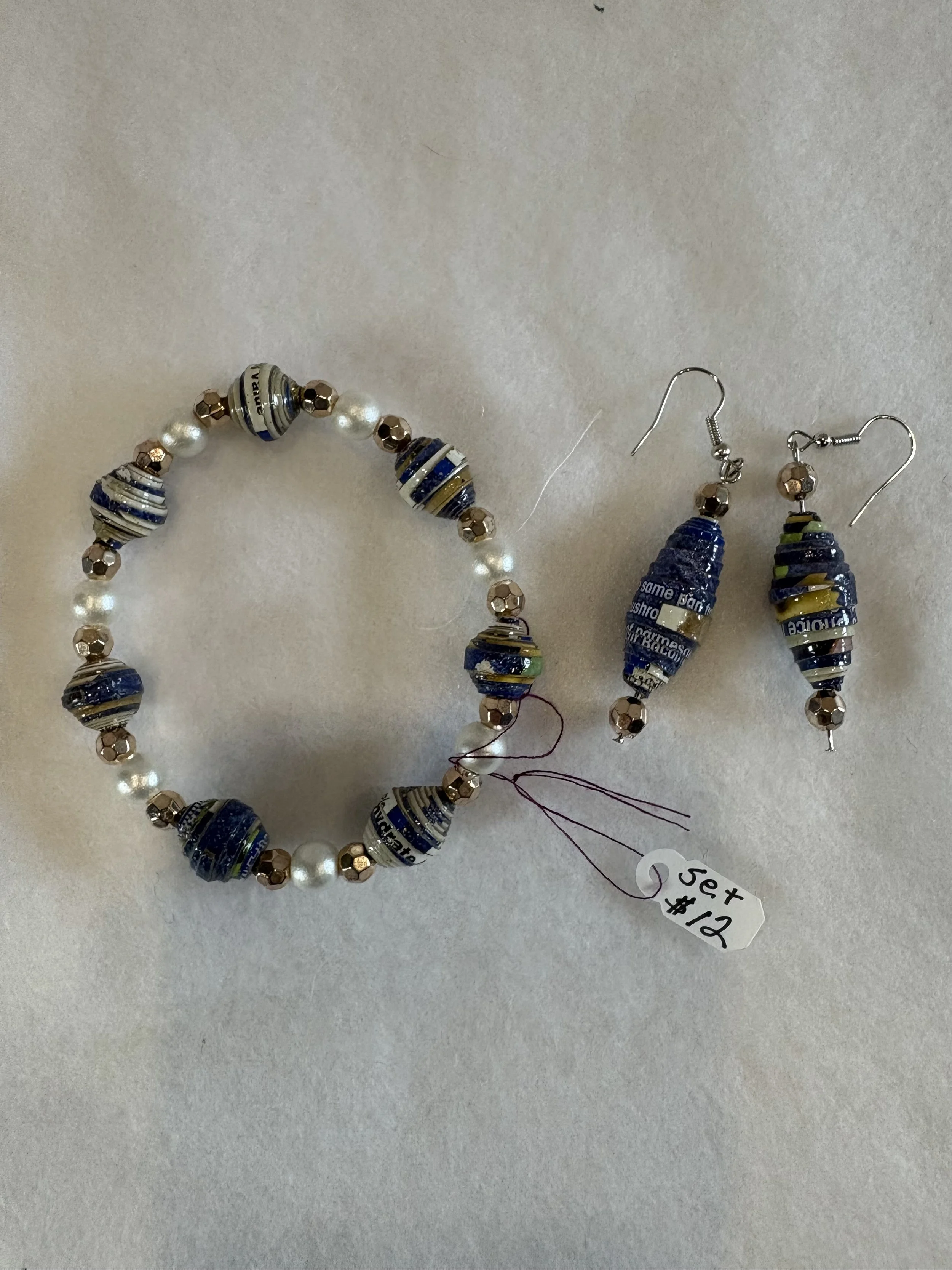 Blue Paper Bead Bracelet & Earring Set – “Midnight Mosaic"