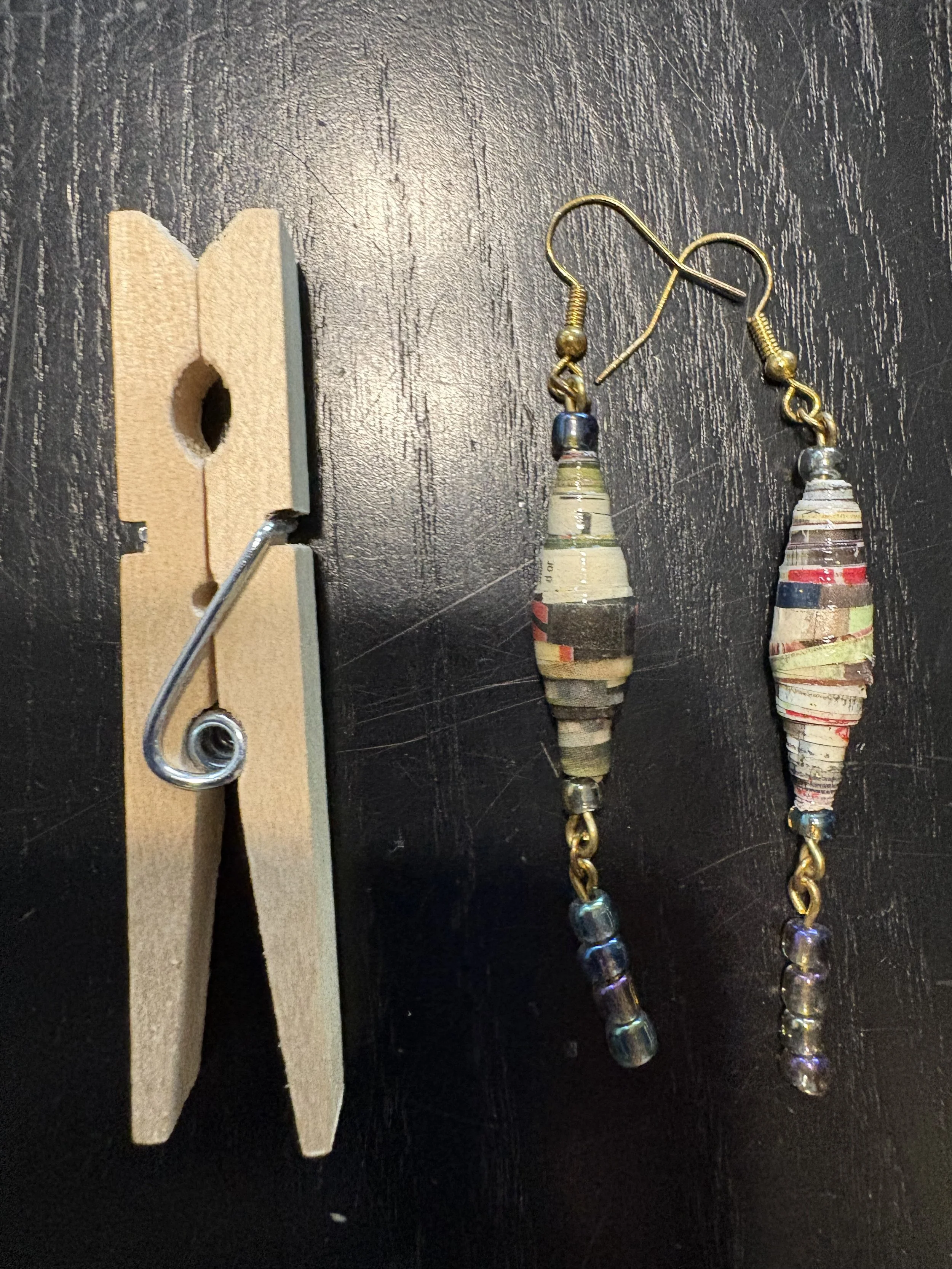 Multi-colored paper bead earrings