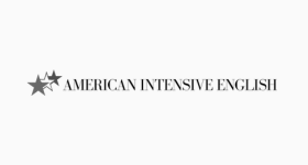 Logo for American Intensive English with star graphic and text