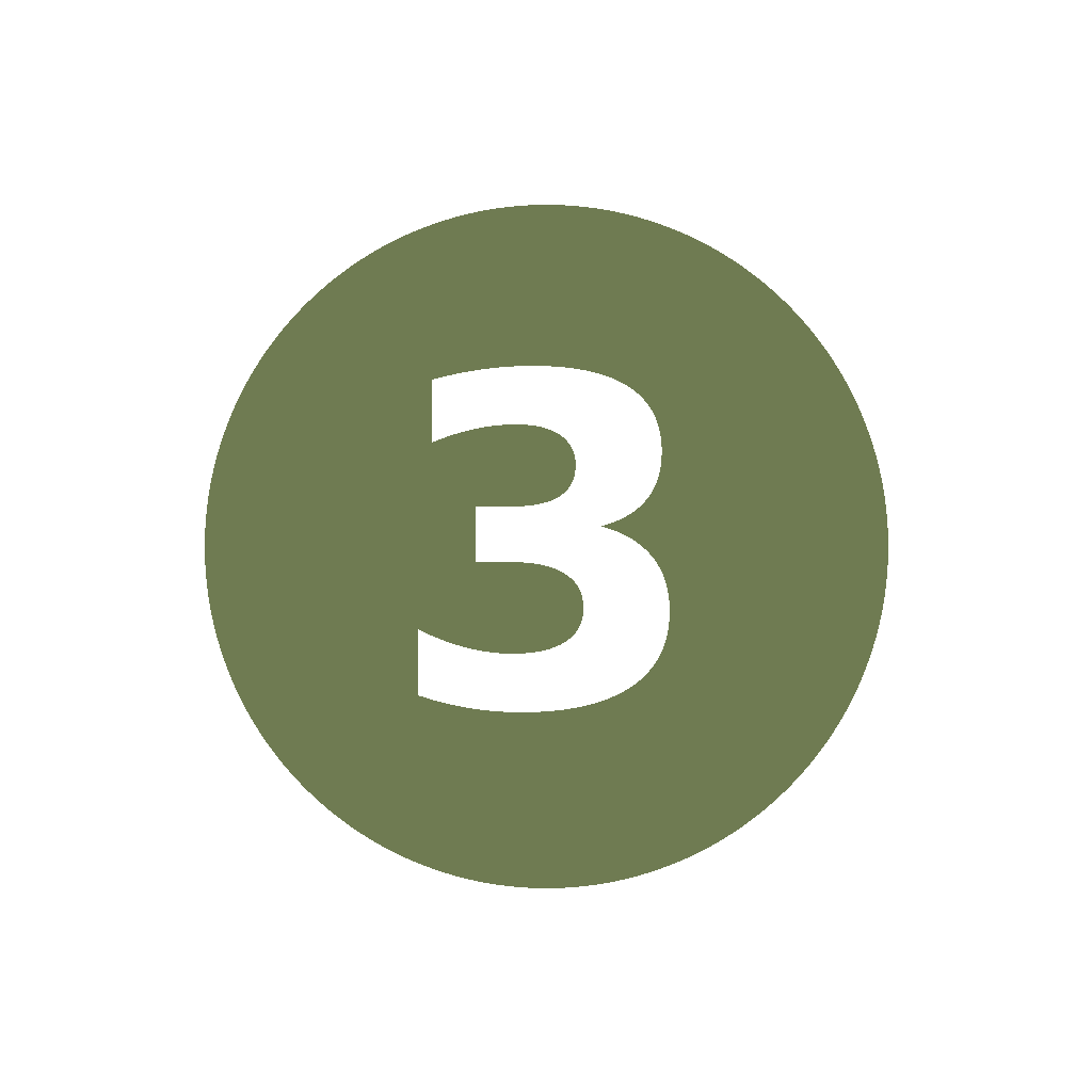 Grünes Symbol mit weißer Zahl 3 in der Mitte, vermutlich eine Nummer auf einem Runden Schild oder Marker.