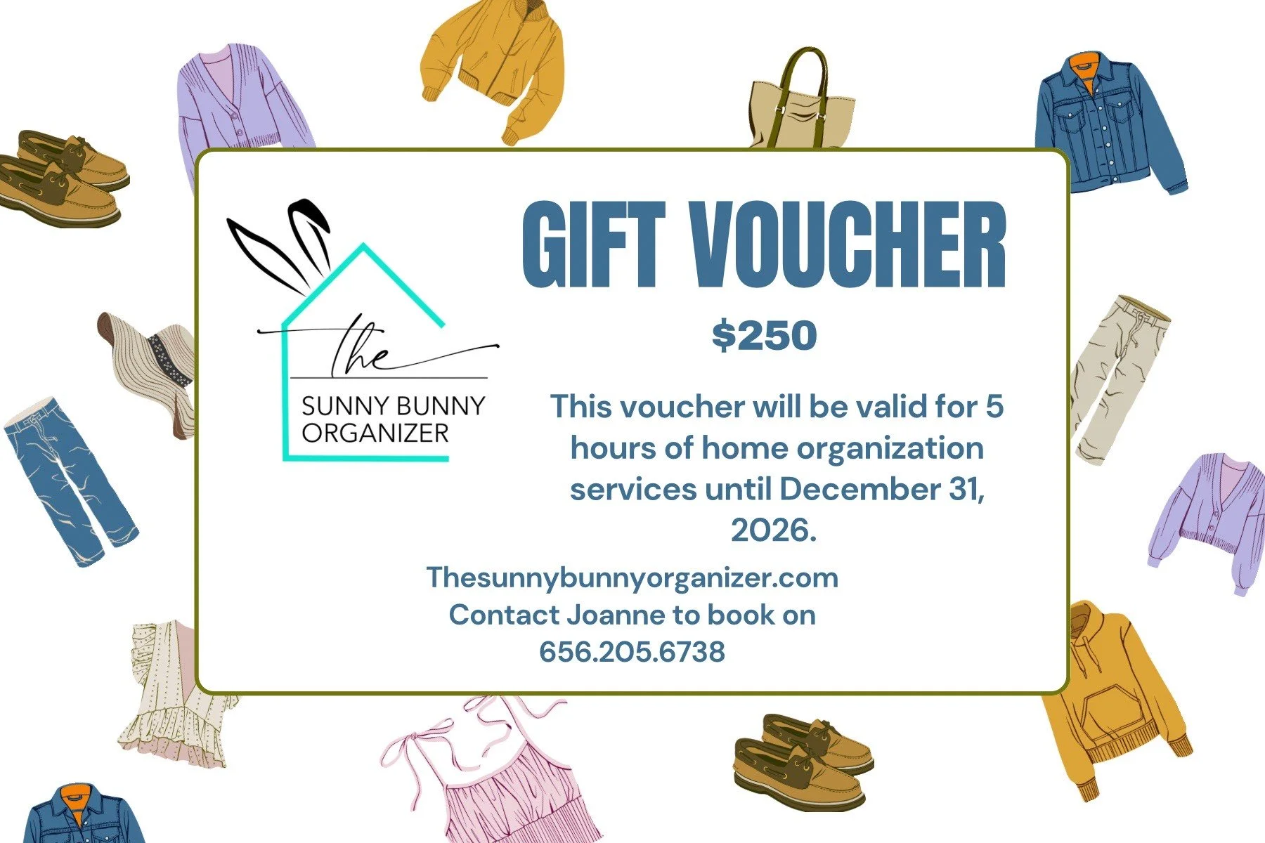 Home Organization Gift Voucher $250   (PHYSICAL VOUCHER & ENVELOPE MAILED 2-5 BUSINESS DAYS)