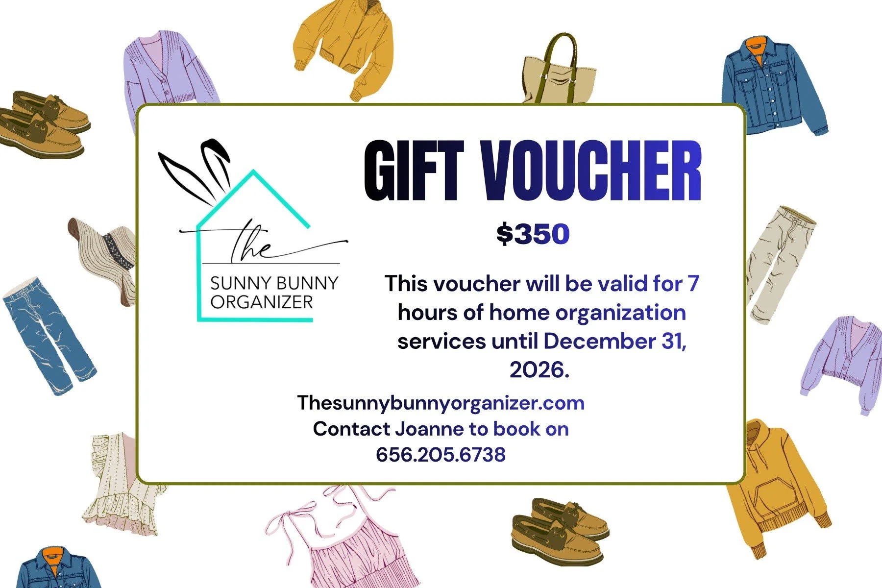Home Organization Gift Voucher $350    (PHYSICAL VOUCHER & ENVELOPE MAILED 2-5 BUSINESS DAYS)