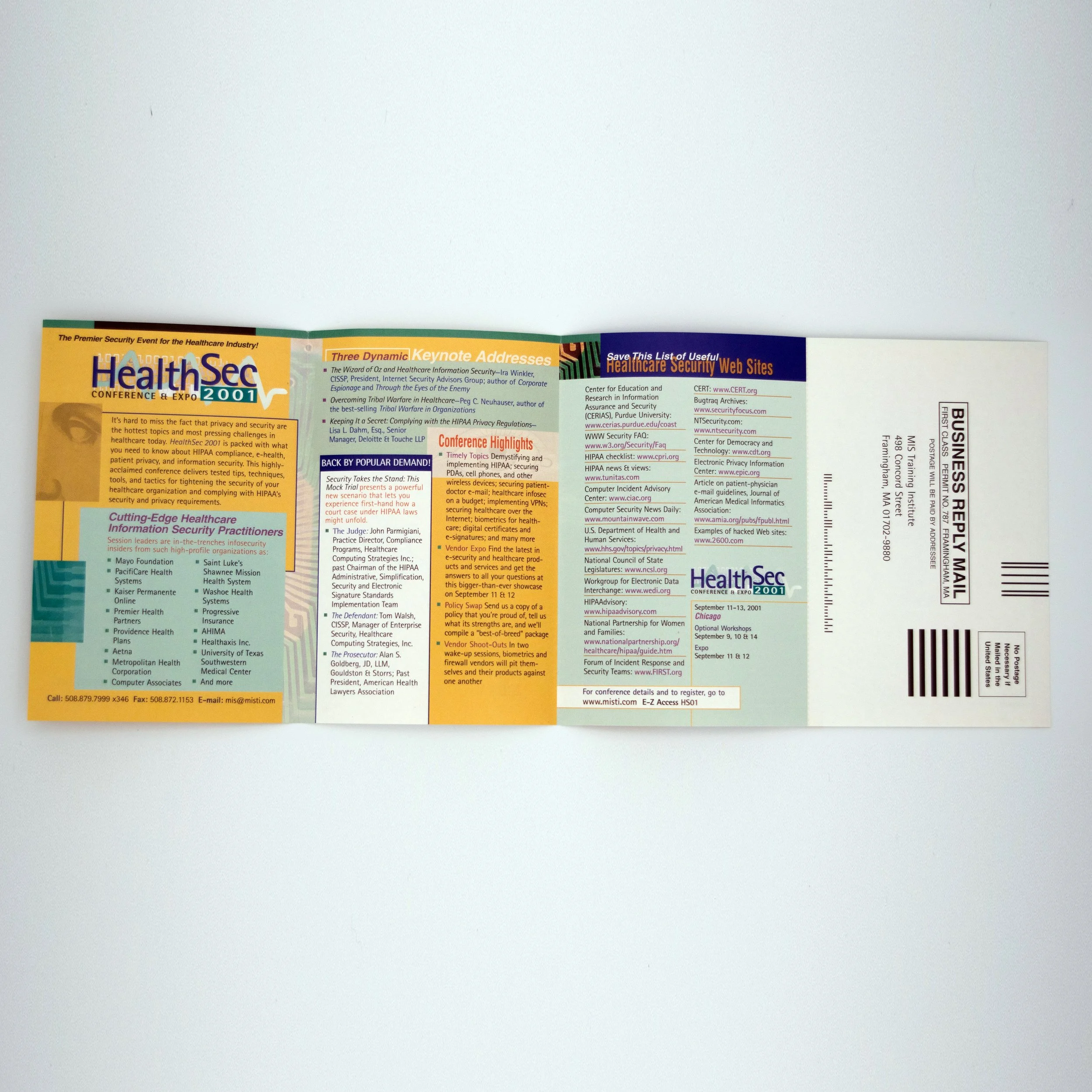 HealthSec Conference Direct Mail Piece Open View Side Two
