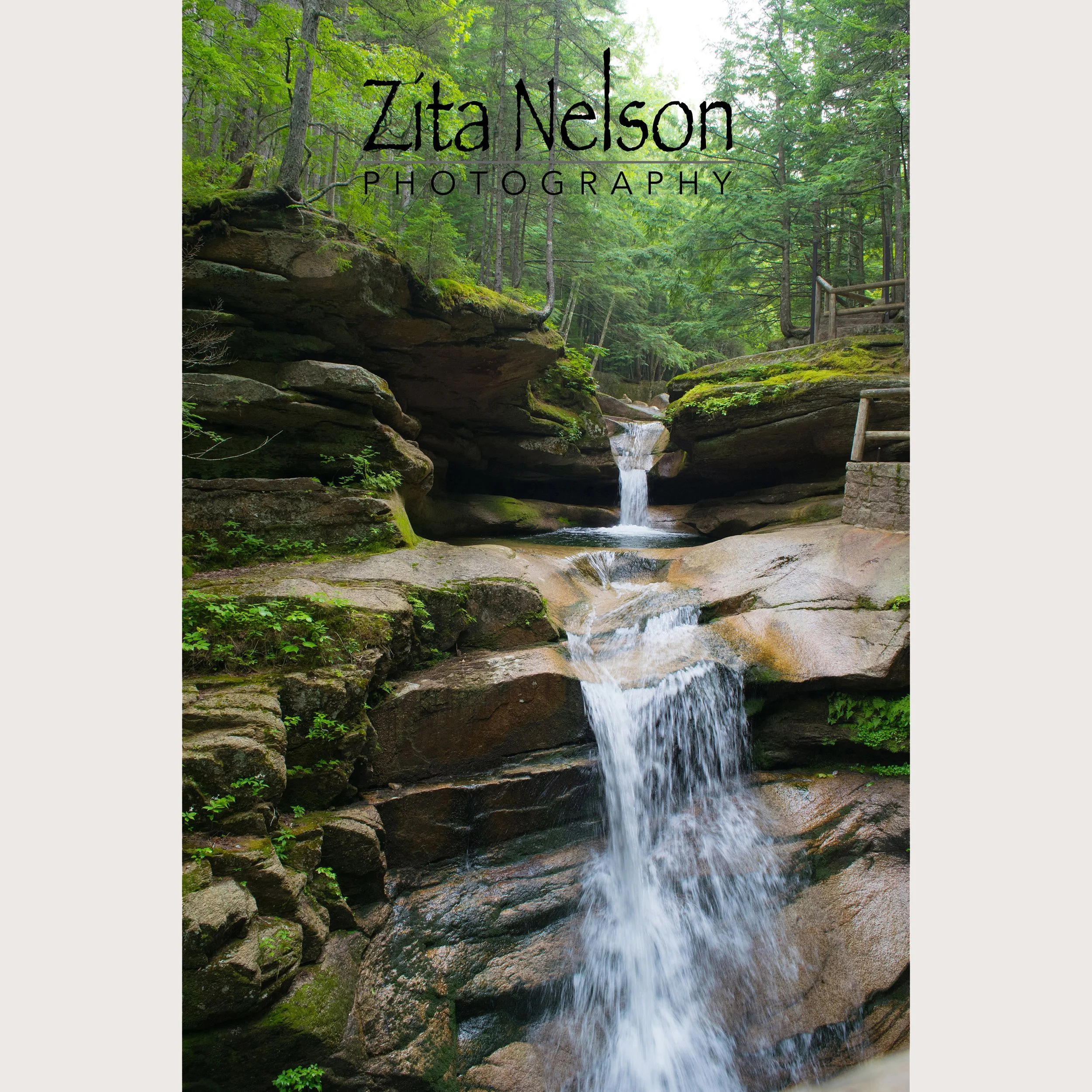 Photograph of cascading waterfall in NH