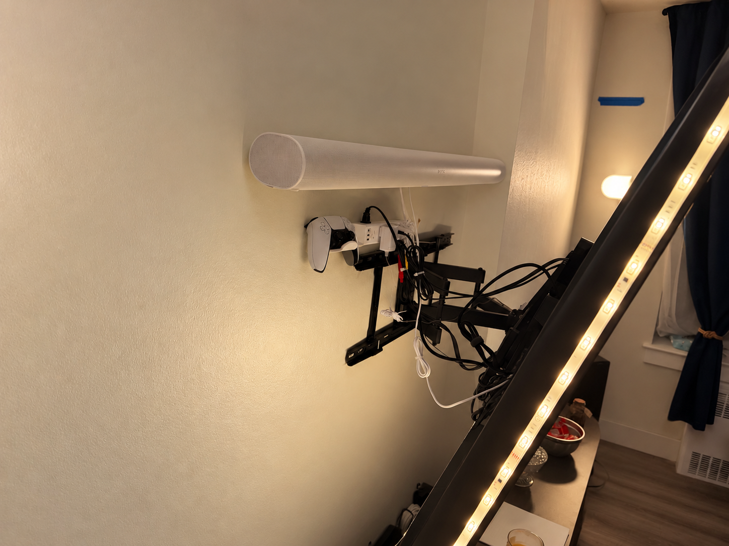 Warm Minimalist Wall-Mounted Entertainment Setup.png