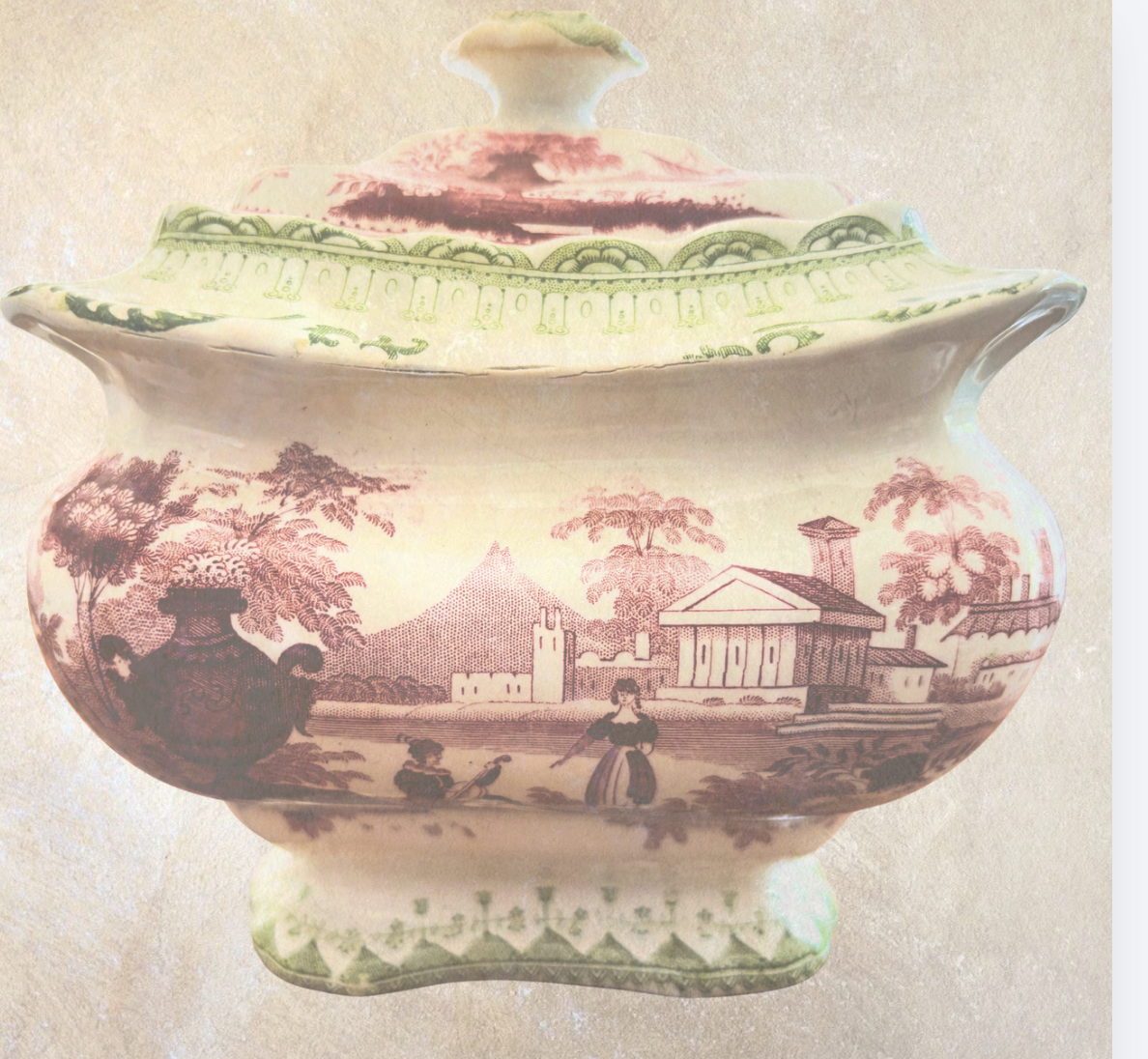 Mayer 'Canova' Red and Green Sugar Pot