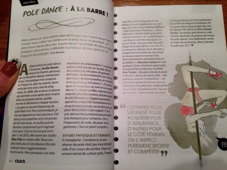 Article de presse dans le magazine Clutch sur le studio miss pole