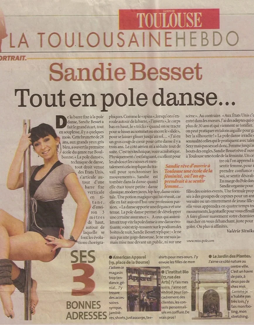 Article La Dépêche du studio de pole dance Miss Pole