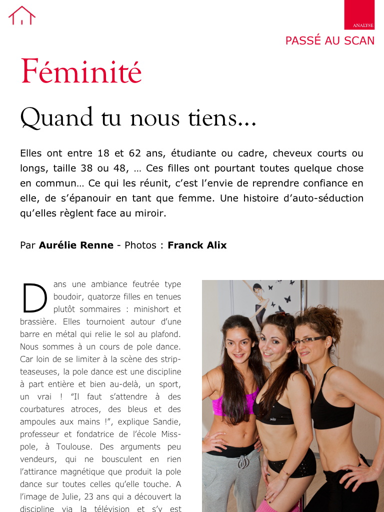 Article de presse dans le magazine Accent sur le studio miss pole