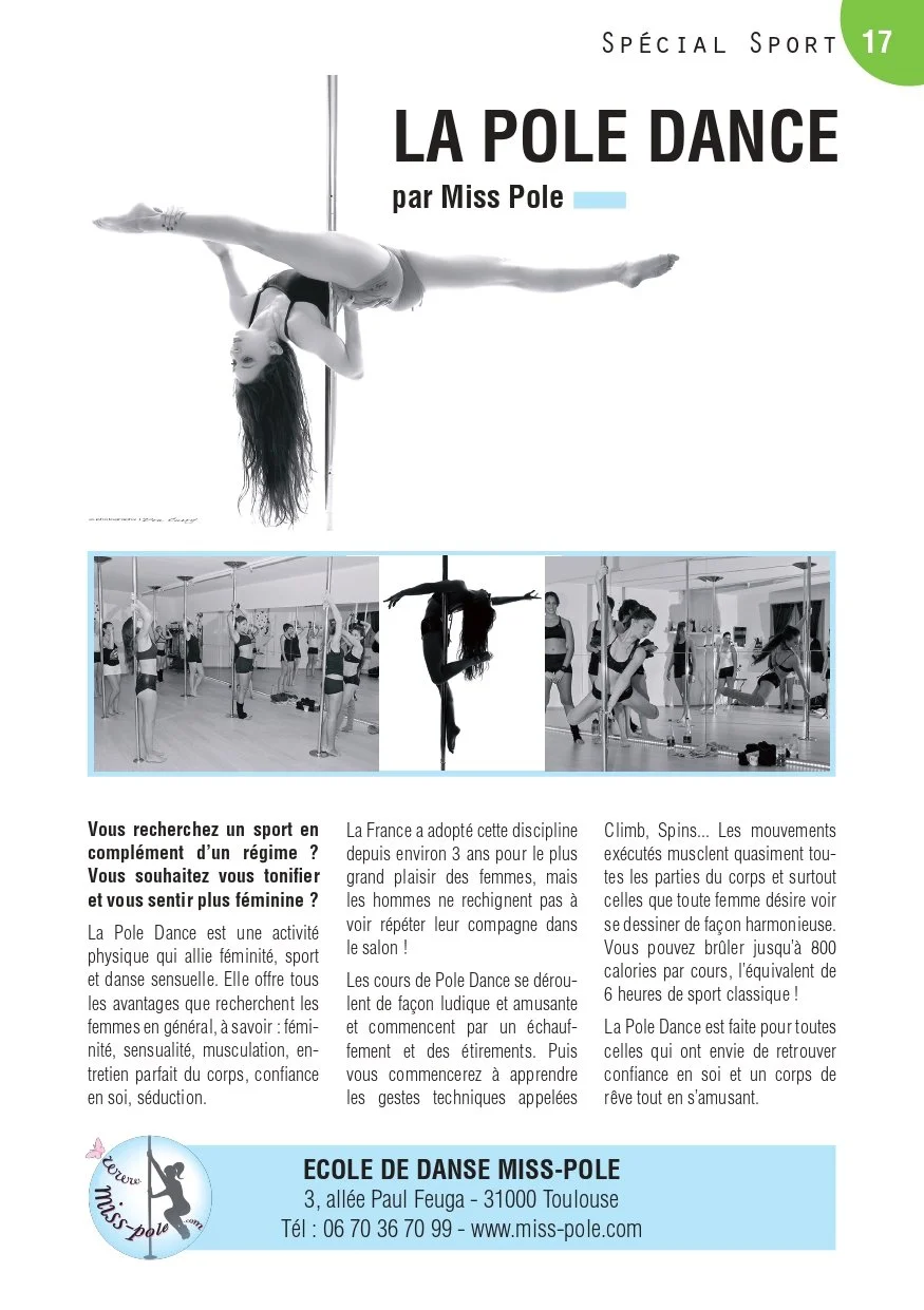 Article de presse dans le magazine Spécial Sport sur le studio miss pole