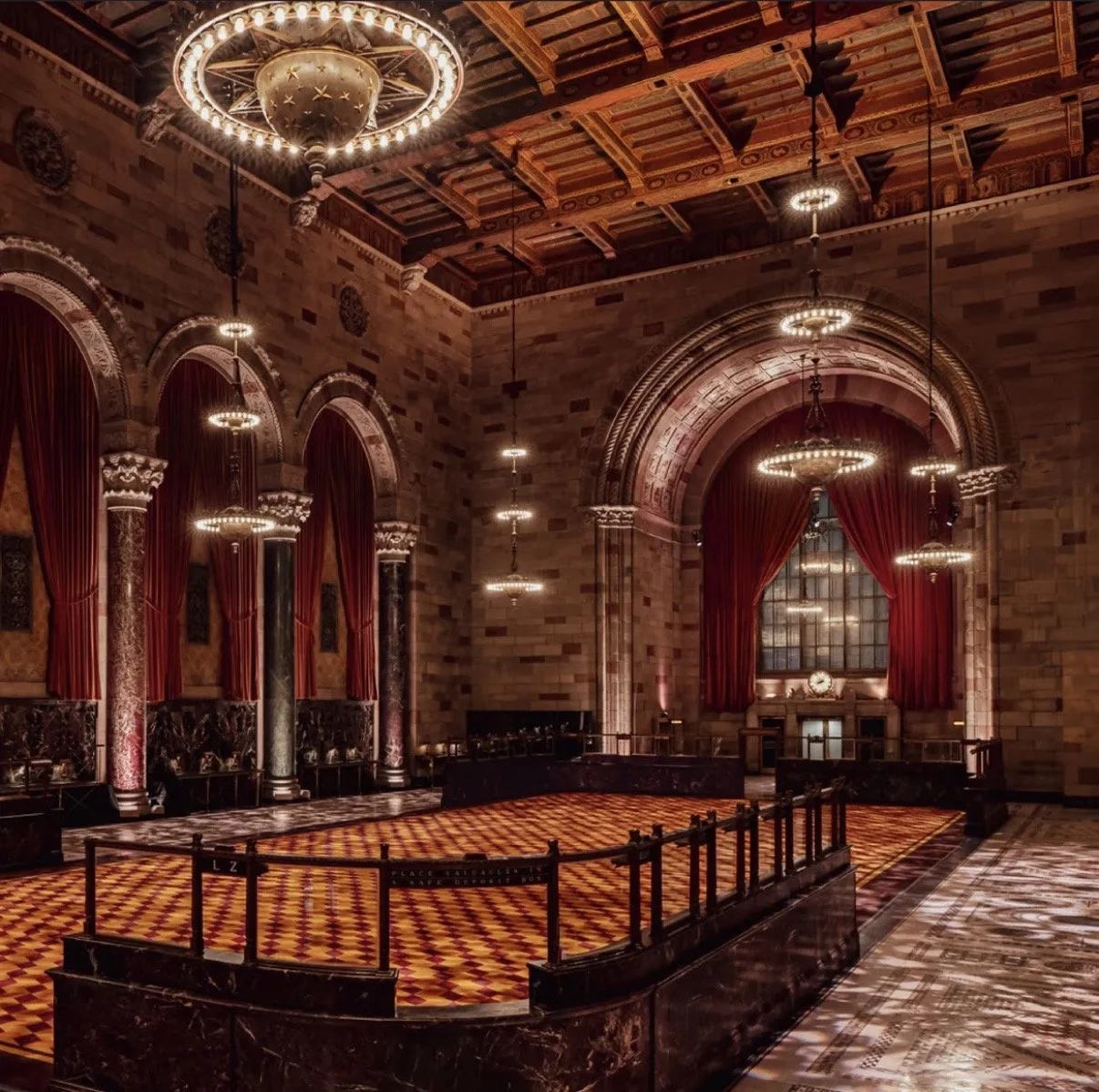Velvet drapery by NYC Drapery & Shades in the Cipriani 42nd Street ballroom, Manhattan