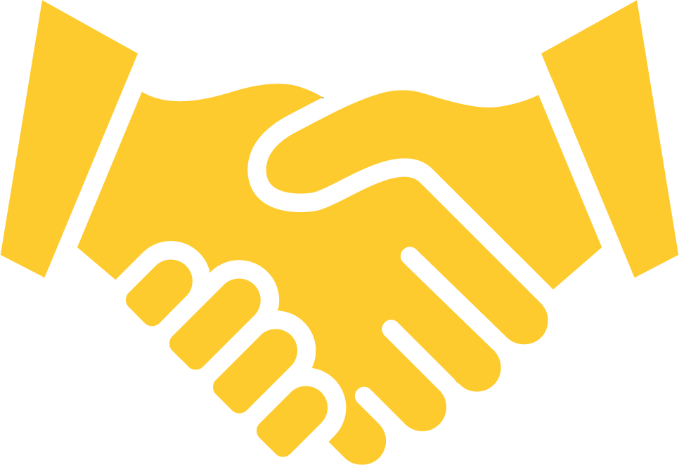 Illustration of a handshake with yellow hands and black outlines.